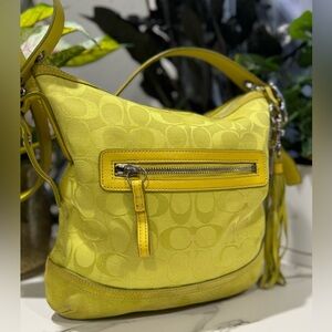Coach Chartreuse Signature & Suede Shoulder Crossbody Bag #9362